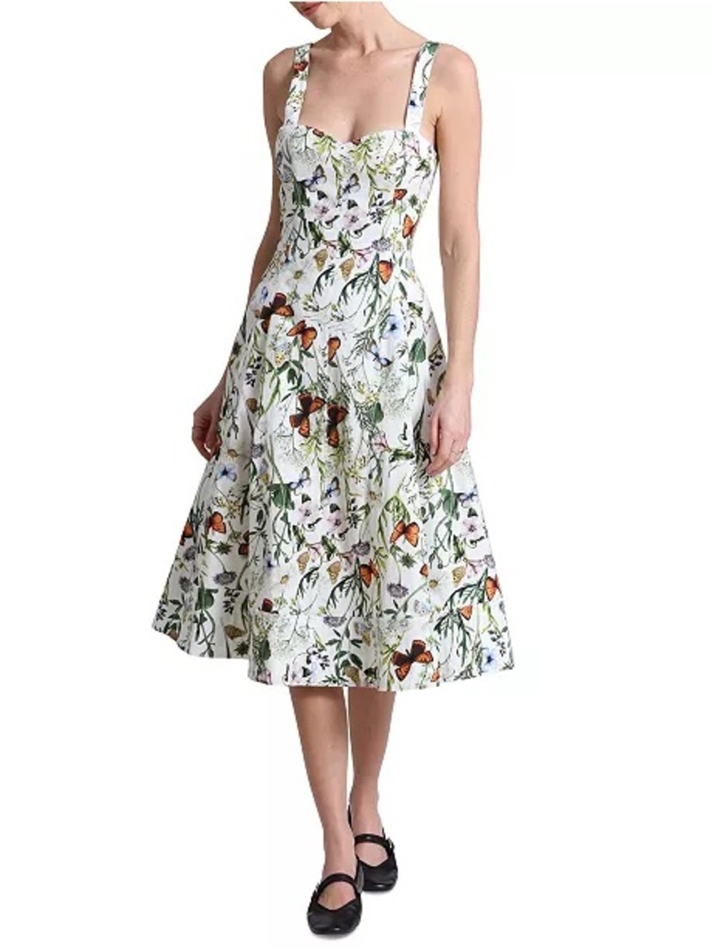 Avec Les Filles Botanical Print A-Line Midi Dress